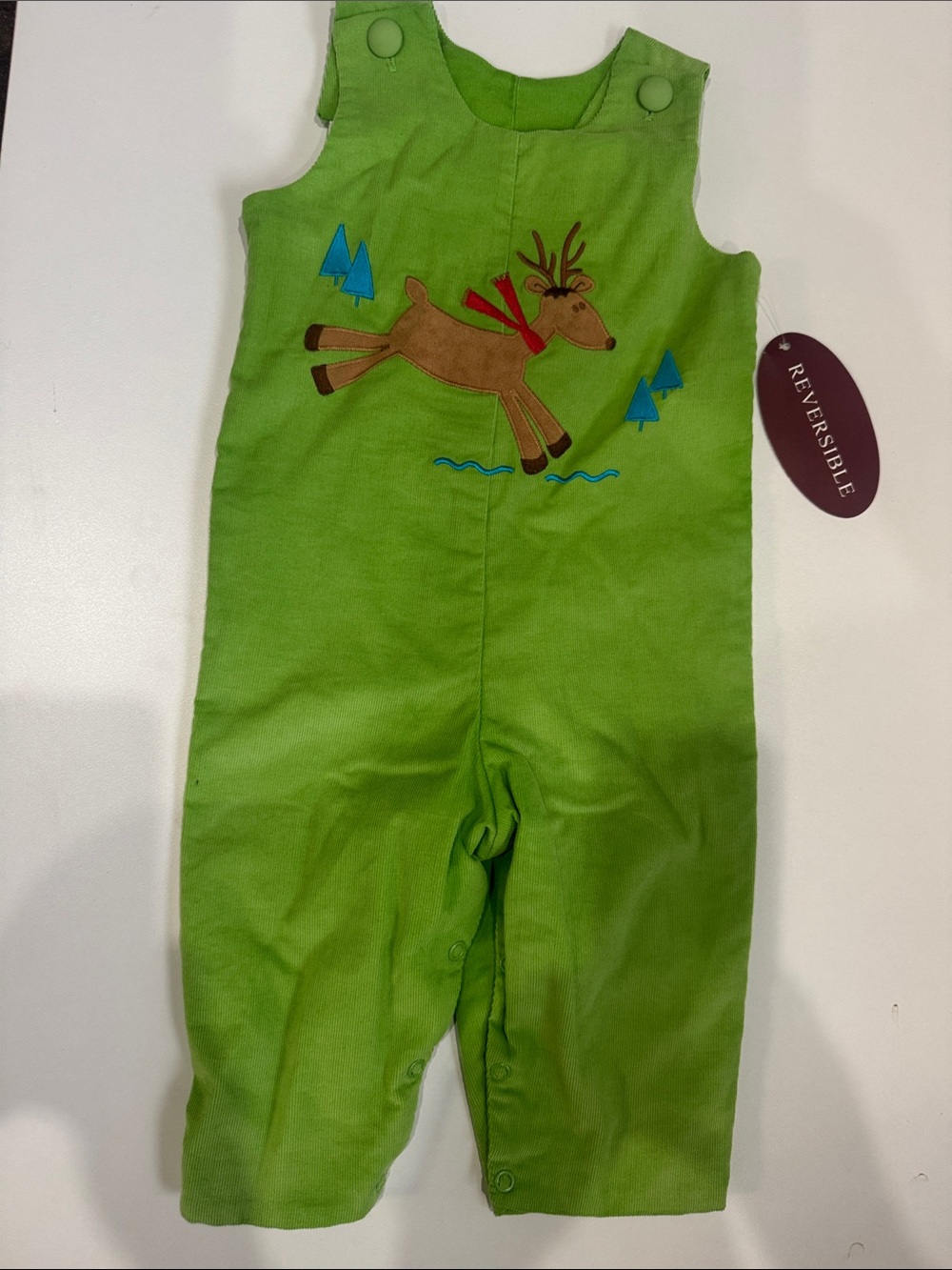 Green Reindeer Appliqué Baby Romper